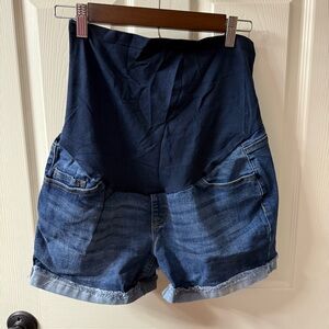 Time and Tru Maternity Denim Shorts Size M 8 10 Dark Blue Wash NWOT
